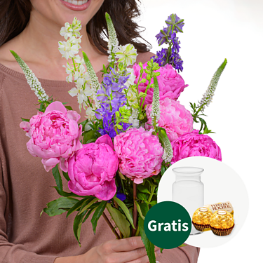 Blumenstrauß Herzlich mit Vase & 2 Ferrero Rocher