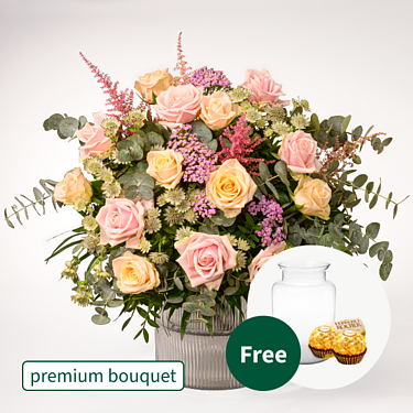 Premium Bouquet Die Beste with premium vase & 2 Ferrero Rocher
