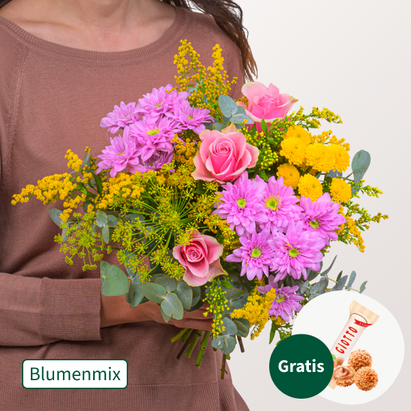 Blumenmix Blütengruß mit Ferrero Giotto 3er