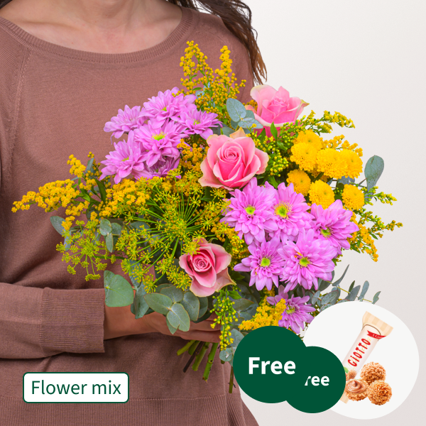 Flower Mix Blütengruß mit 3 Ferrero Giotto