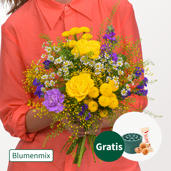 Blumenmix Sommergruß mit Stielhalter & Ferrero Giotto 3er