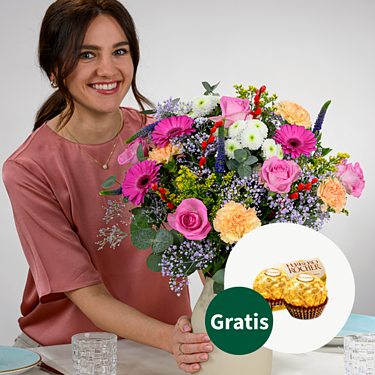Blumenstrauß Für Mama mit 2 Ferrero Rocher