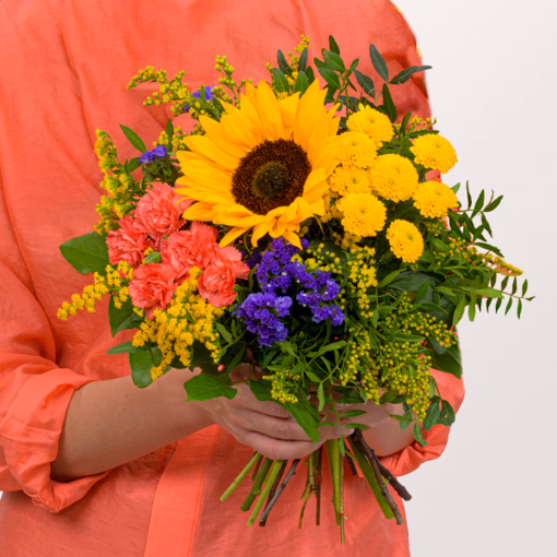 Blumenstrauß Sonnengrüße mit Vase