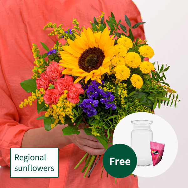 Flower Bouquet Sonnengrüße with SunLolly Raspberry & vase