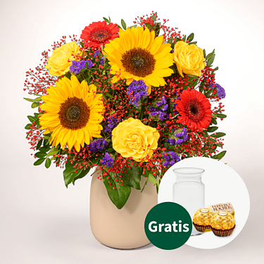 Blumenstrauß Sommerlichter mit Vase & 2 Ferrero Rocher