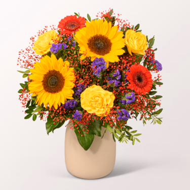 Blumenstrauß Sommerlichter mit Vase & Ferrero Giotto 3er