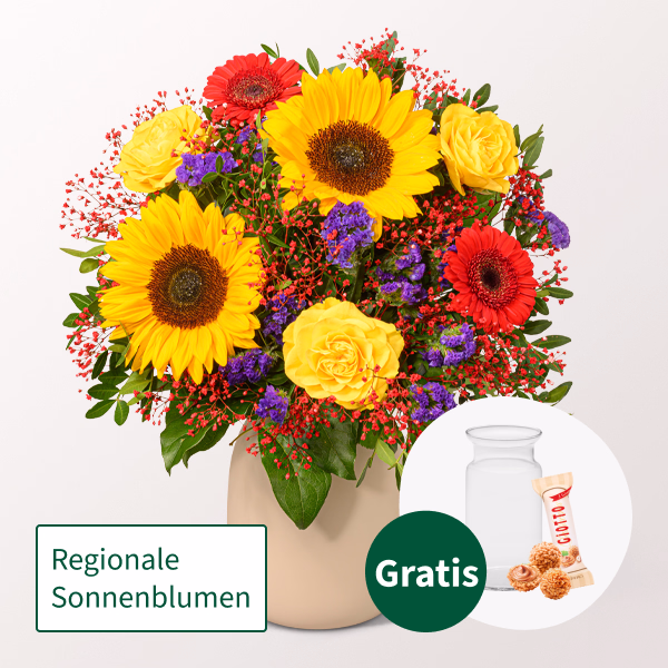 Blumenstrauß Sommerlichter mit Vase & Ferrero Giotto