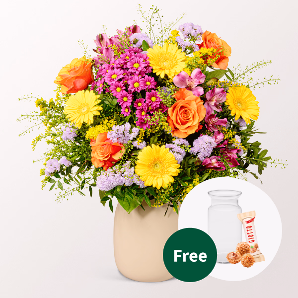 Flower Bouquet Blütenkuss with vase & Ferrero Giotto