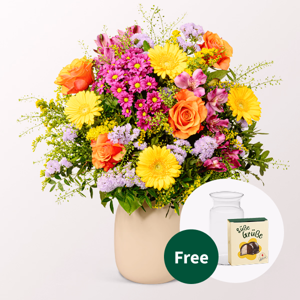 Flower Bouquet Blütenkuss with Halloren Balls & vase