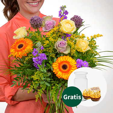 Blumenstrauß Farbenfroh mit Vase & 2 Ferrero Rocher