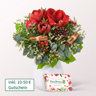 Blumenstrauß Winterstimmung mit Gutschein sowie mit Vase & Ferrero Giotto 3er