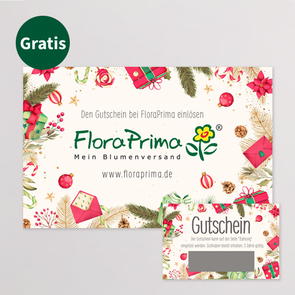 Blumenstrauß Winterstimmung mit Gutschein sowie mit Vase & Ferrero Giotto 3er