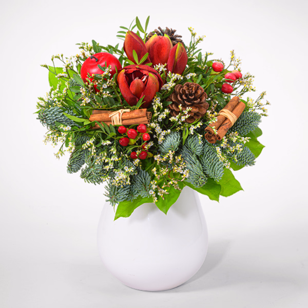Flower Bouquet Winterstimmung with Voucher and with vase & 3 Ferrero Giotto