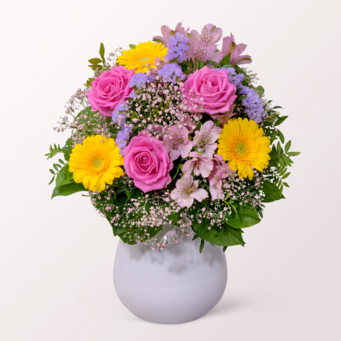 Blumenstrauß Farbentanz mit Vase & Ferrero Giotto 3er