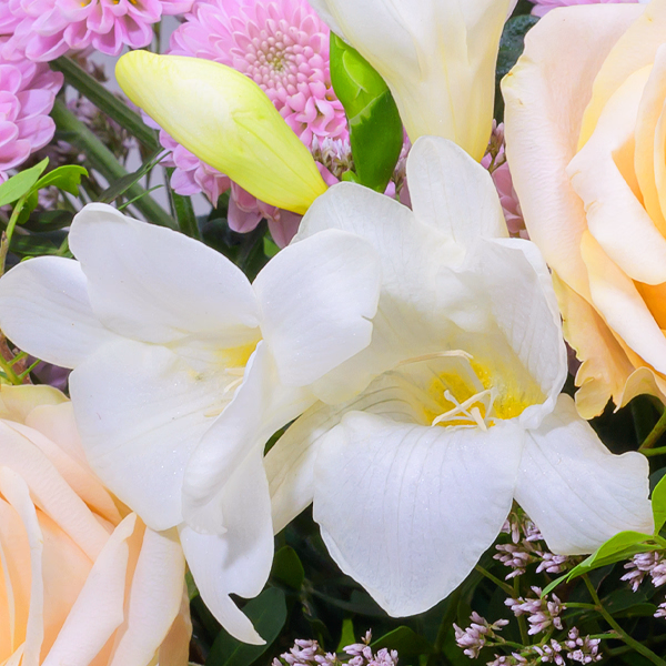 Blumenstrauß Frühlingsgruß mit Vase & Ferrero Giotto 3er