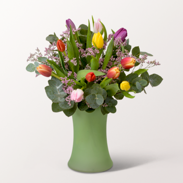 Blumenstrauß Tulpenwiese mit Vase & Ferrero Giotto 3er