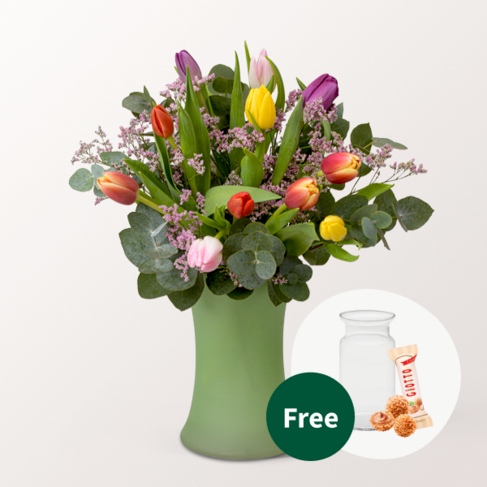 Flower Bouquet Tulpenwiese mit vase & 3 Ferrero Giotto