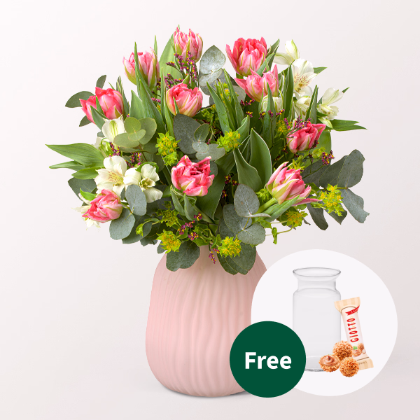 Flower Bouquet Tulpenfest with vase & Ferrero Giotto