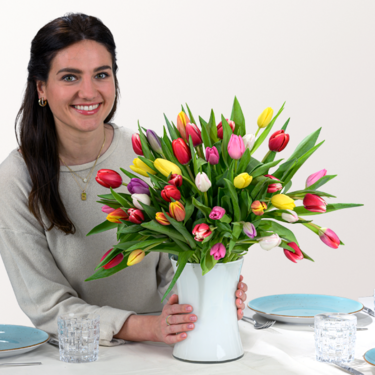 Tulips in a bunch with 3 Ferrero Giotto