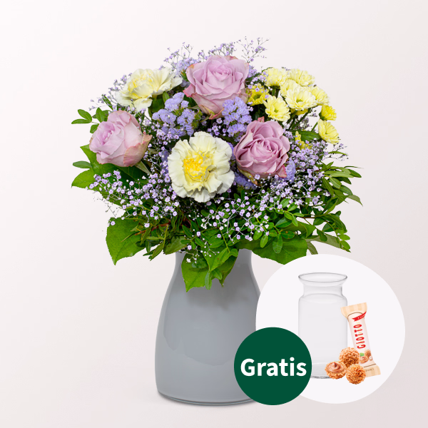 Blumenstrauß Glückspost mit Vase & Ferrero Giotto 3er