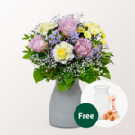 Flower Bouquet Glückspost with vase & 3 Ferrero Giotto