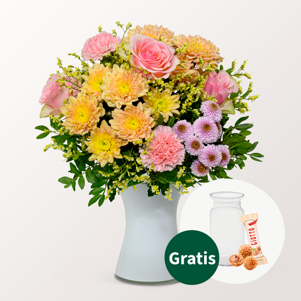 Blumenstrauß Poesie mit Vase & Ferrero Giotto 3er