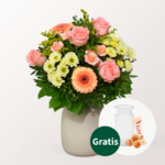 Blumenstrauß Zarte Grüße mit Vase & Ferrero Giotto 3er