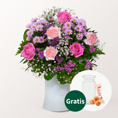 Blumenstrauß Pures Glück mit Vase & Ferrero Giotto 3er