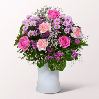 Flower Bouquet Pures Glück with vase & 3 Ferrero Giotto