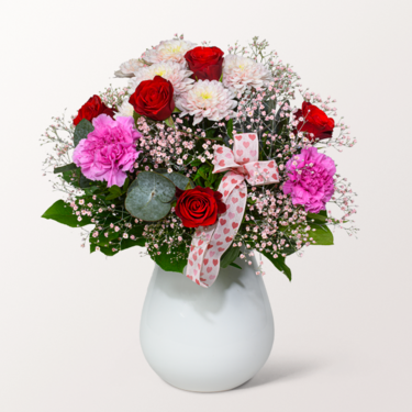 Blumenstrauß Blütenromanze mit Vase & Ferrero Giotto 3er