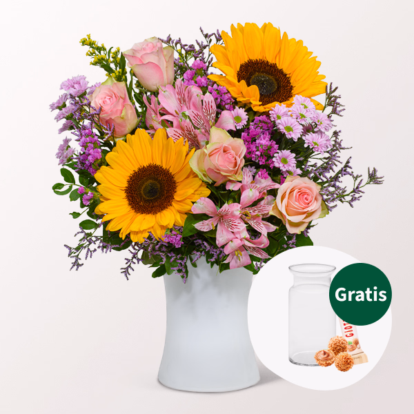 Blumenstrauß Fabelhaft mit Vase & Ferrero Giotto 3er