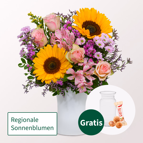 Blumenstrauß Fabelhaft mit Vase & Ferrero Giotto 3er