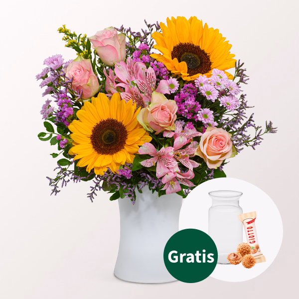 Blumenstrauß Fabelhaft mit Vase & Ferrero Giotto
