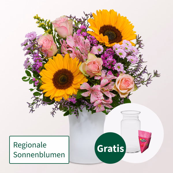 Blumenstrauß Fabelhaft mit SunLolly Himbeere & Vase