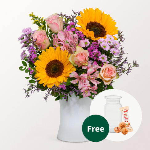 Flower Bouquet Fabelhaft mit vase & 3 Ferrero Giotto