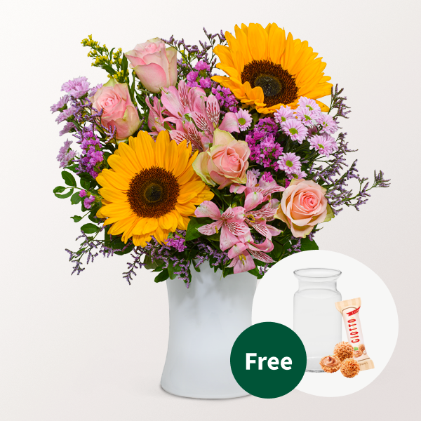 Flower Bouquet Fabelhaft with vase & 3 Ferrero Giotto