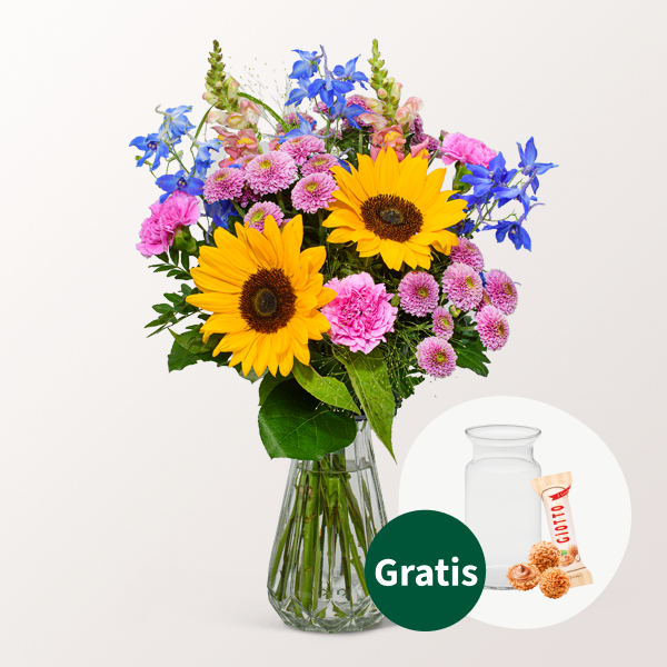 Blumenstrauß Lovely mit Vase & Ferrero Giotto 3er