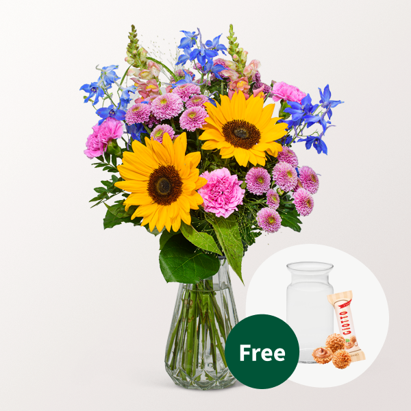 Flower Bouquet Lovely with vase & 3 Ferrero Giotto