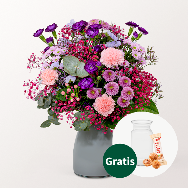 Blumenstrauß Pure Freude mit Vase & Ferrero Giotto 3er