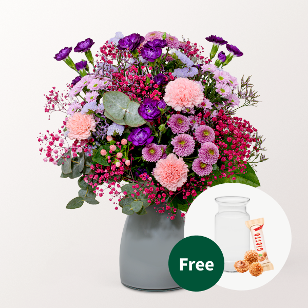 Flower Bouquet Pure Freude with vase & 3 Ferrero Giotto