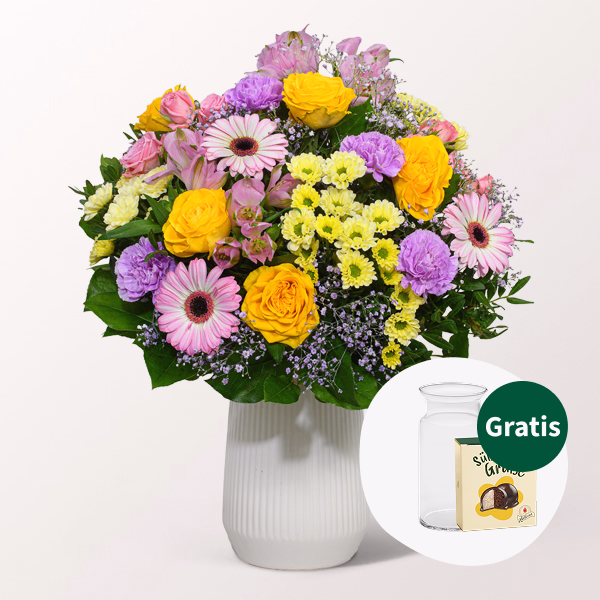 Blumenstrauß Joy mit Halloren Kugeln & Vase