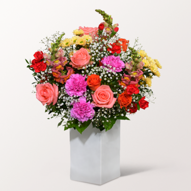 Premiumstrauß Die Beste mit Premiumvase & Ferrero Giotto 3er