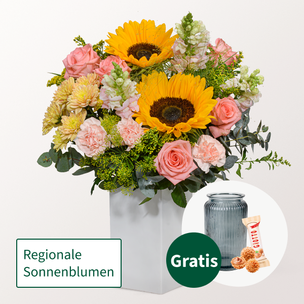 Premiumstrauß Prachtvoll mit Premiumvase & Ferrero Giotto 3er