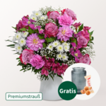 Premiumstrauß Schön, dass es dich gibt mit Premiumvase & Ferrero Giotto 3er