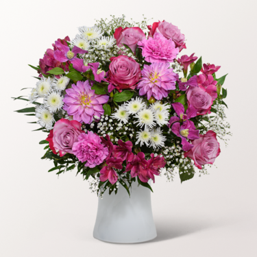 Premiumstrauß Schön, dass es dich gibt mit Premiumvase & Ferrero Giotto 3er