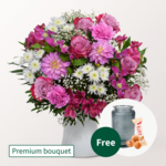 Premium Bouquet Schön, dass es dich gibt with Premium Vase & 3 Ferrero Giotto