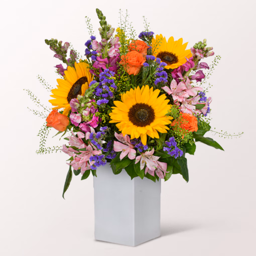 Premiumstrauß Große Freude mit Premiumvase & Ferrero Giotto 3er