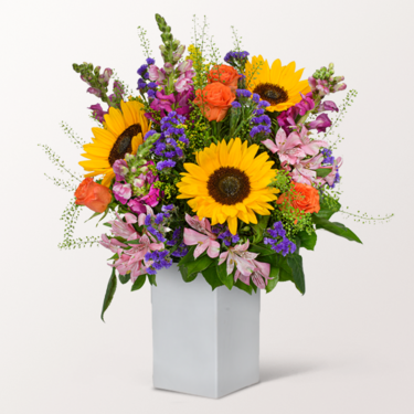 Premiumstrauß Große Freude mit Premiumvase & Ferrero Giotto 3er