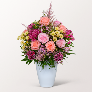 Premiumstrauß Du bist die Beste mit Premiumvase & Ferrero Giotto 3er