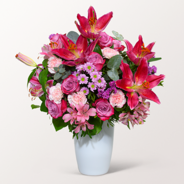 Premiumstrauß Mama mit Premiumvase & Ferrero Giotto 3er